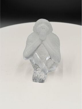 Daum Crystal Three Wise Monkeys Speak No Evil Seated Glass Figurine Sgn